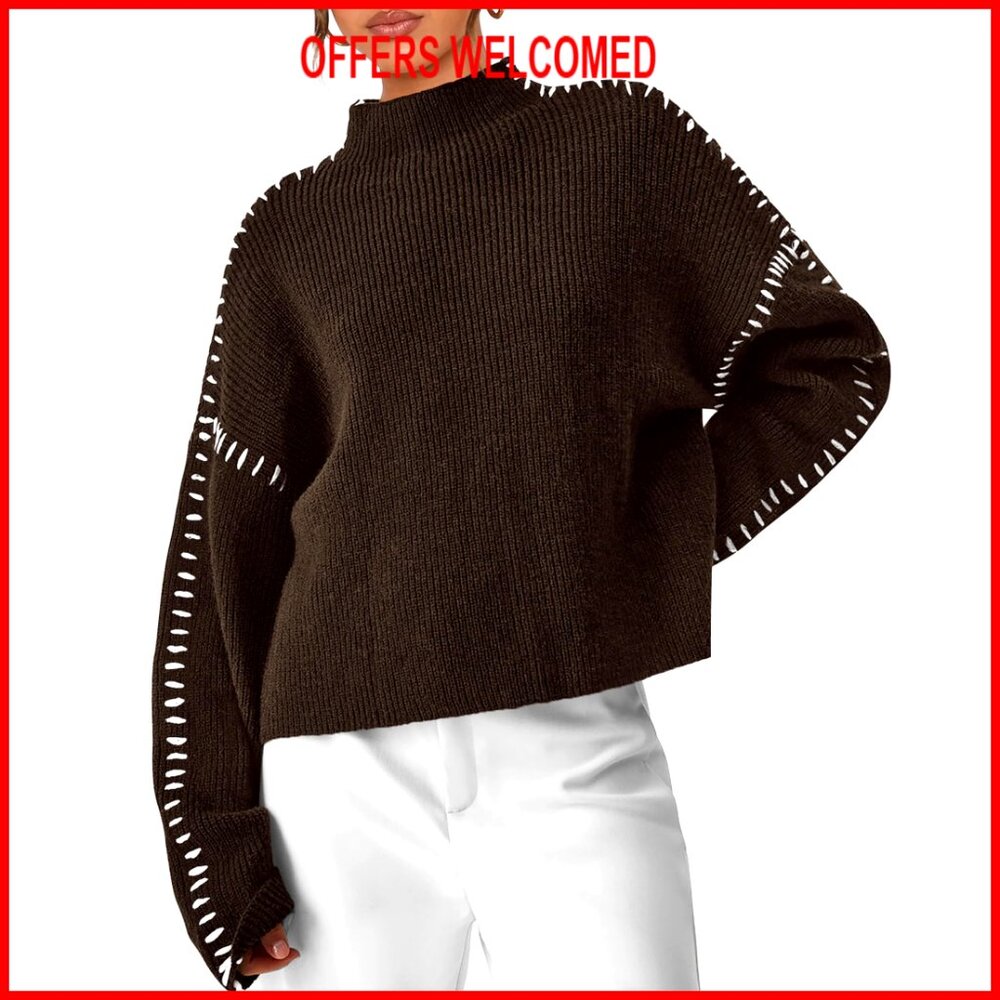 Chunky Knit Mock Neck Pullover Sweater Long Sleeve Oversized Winter Top